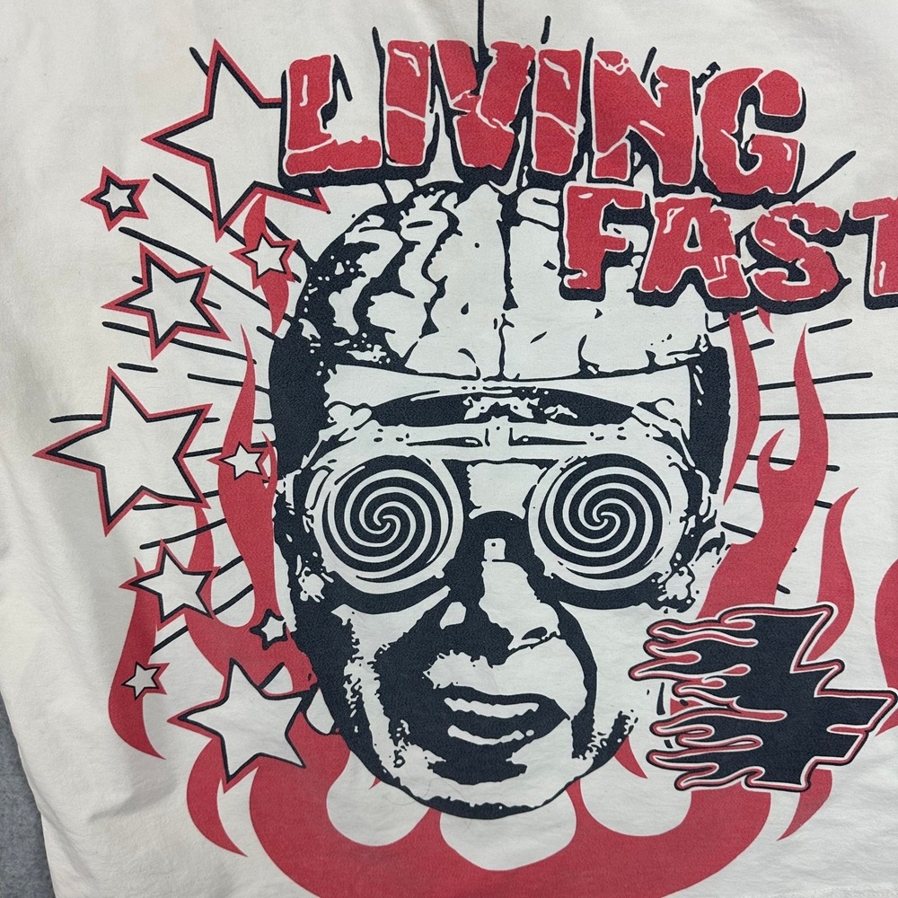 Living Fast Graphic Tee Cream Streetwear Boxy Fit Short‎ Sleeve Shirt Mens XL